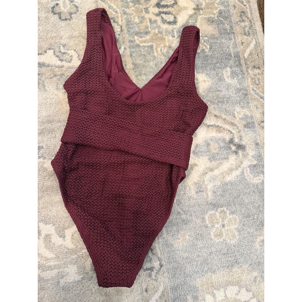 Montce Maroon Crochet Kim One-Piece Belted Swimsuit XL NEW - Picture 9 of 10